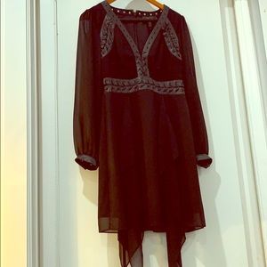 BCBG MaxAzria sheer/leather trim cocktail dress